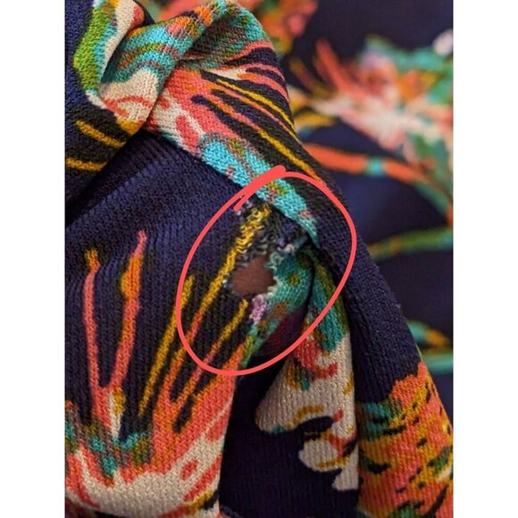 Ulla Popken Womens Tunic Top Plus 36/38 Navy Blue Floral Short Sleeve Pockets - Picture 6 of 6